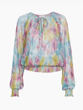 NWT Ramy Brook Shimmery Hawkins Watercolor Metallic Floral Blouse Size XS